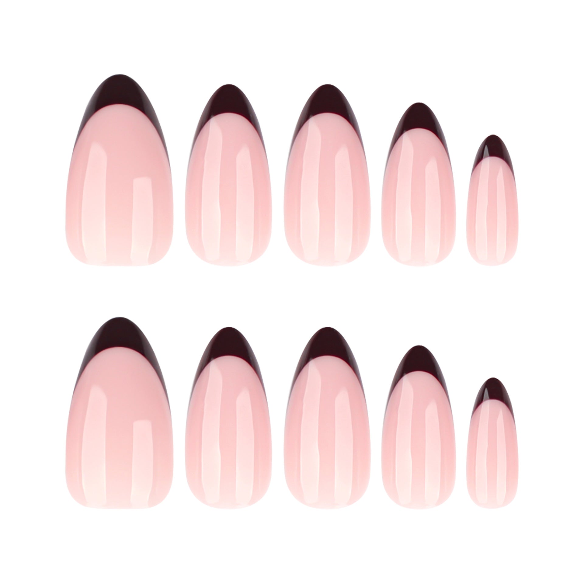 Soft Nude Burgundy French Tips Short Almond Press On Nails