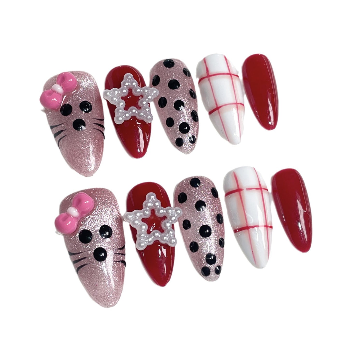 Handmade Press-on Nails Sweet and Cute Kitten cat eye  Wearable  ｜365nails