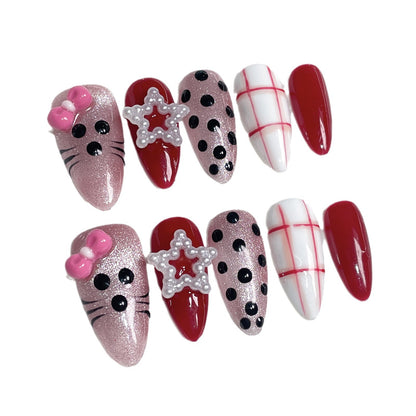 Handmade Press-on Nails Sweet and Cute Kitten cat eye  Wearable  ｜365nails