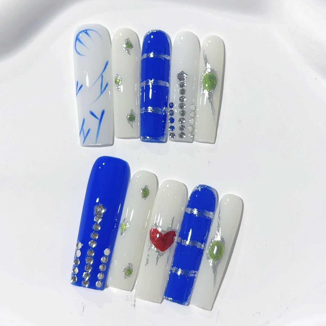 Icy Blue Minimal Heart Press On Nails