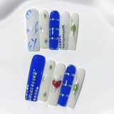 Icy Blue Minimal Heart Press On Nails