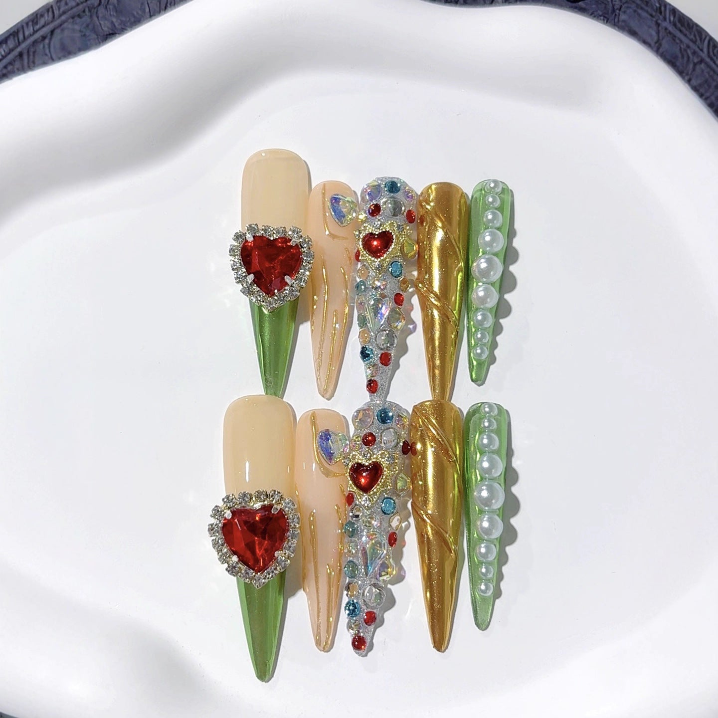 Vintage Palace Heart Gem Press On Nails