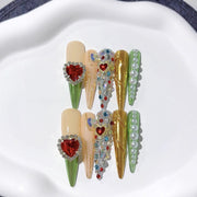 Vintage Palace Heart Gem Press On Nails