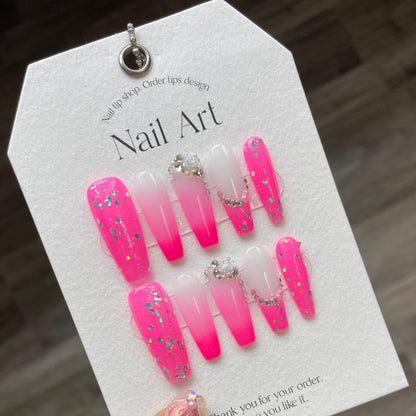 Handmade nails extra long Spice Girls wear nail Barbie powder nail stickers to exaggerate | 365nails