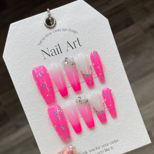 Handmade nails extra long Spice Girls wear nail Barbie powder nail stickers to exaggerate | 365nails