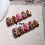 Brown Leopard Floral Duckbill Press On Nails