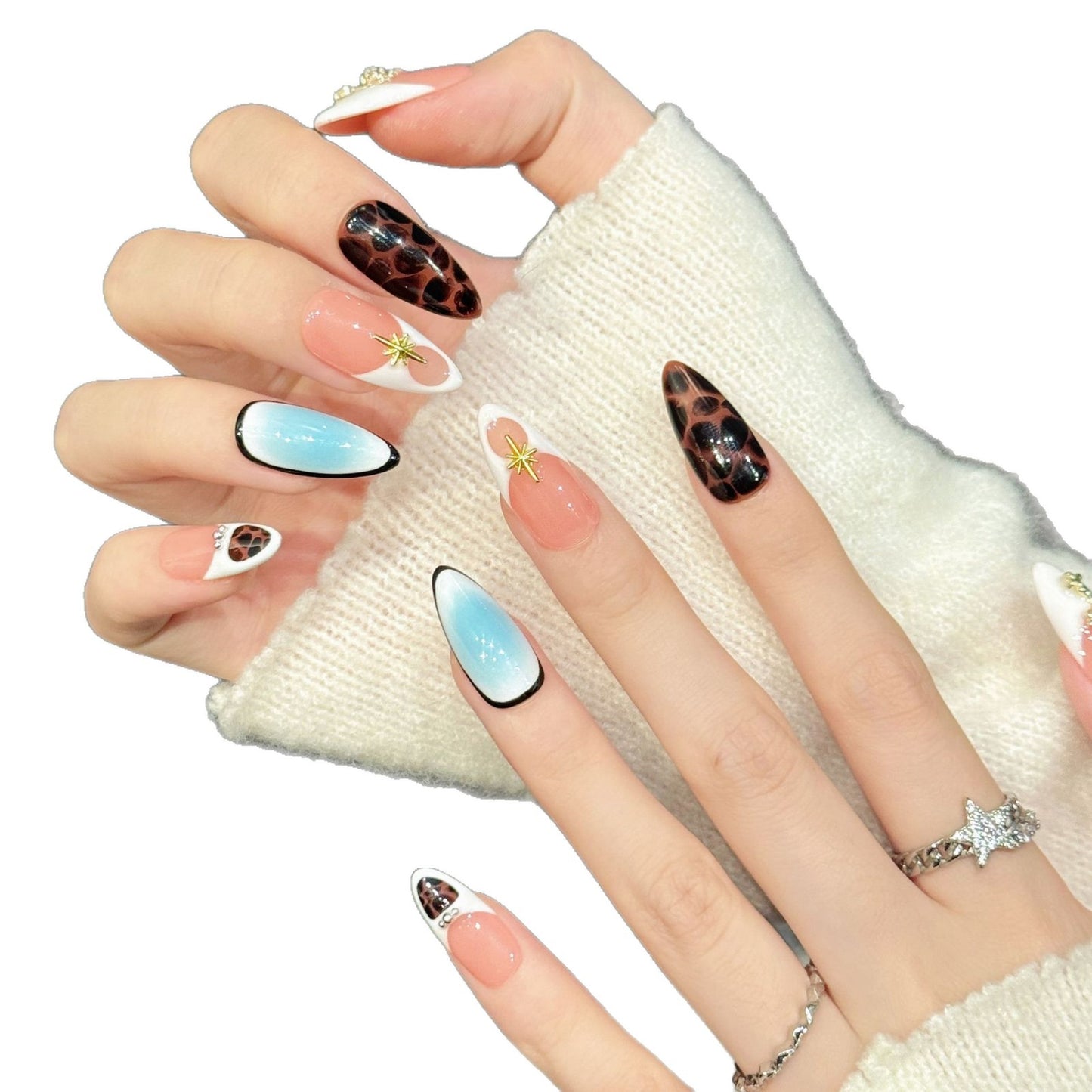 Blush Leopard Cross Accent Press On Nails