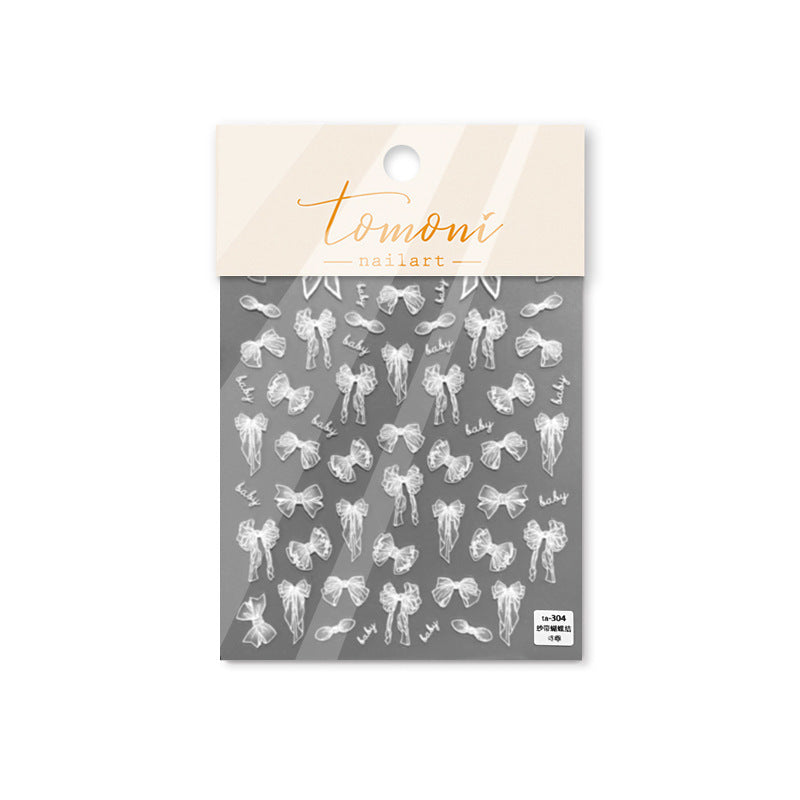 Sheer Tulle Bow: "Clear White" – 3D Nail Sticker