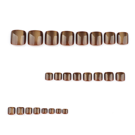 Maillard foot nail piece brown cat eye short square wearable foot nail advanced sense flash toenail nail ｜365nails