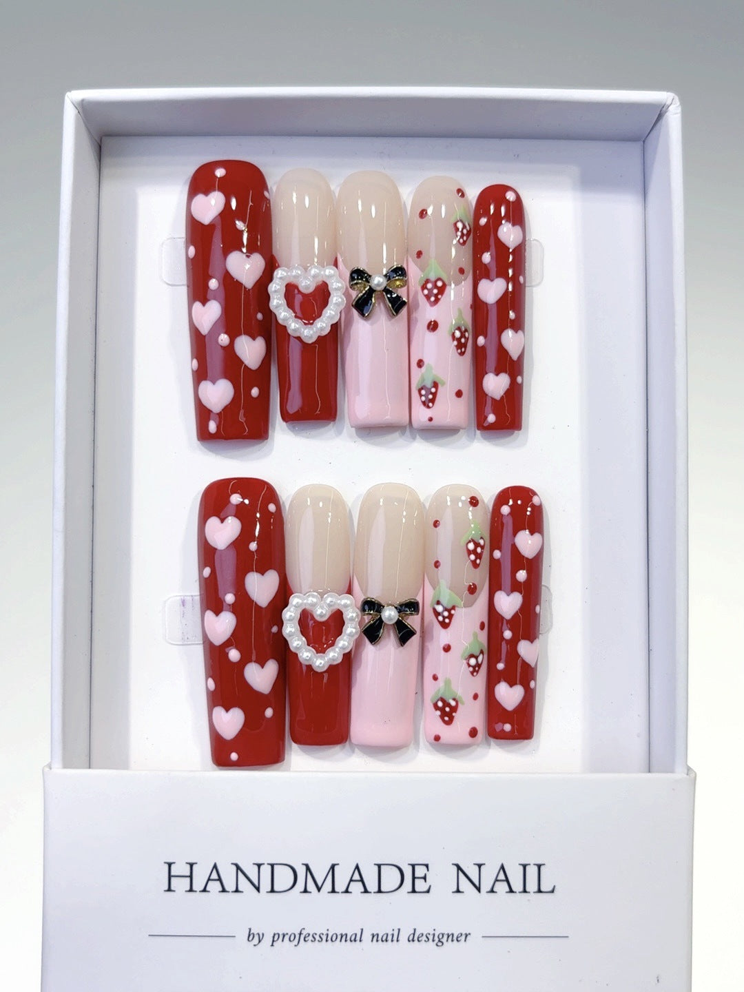 Red Strawberry Heart Sweet Glossy Press On Nails