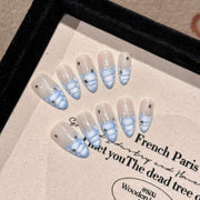 365nails: "Azure Exotic" – Crocodile Texture French Tip Handmade Almond Nails