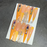 Orange Gradient Butterfly Crystal Stiletto Press On Nails