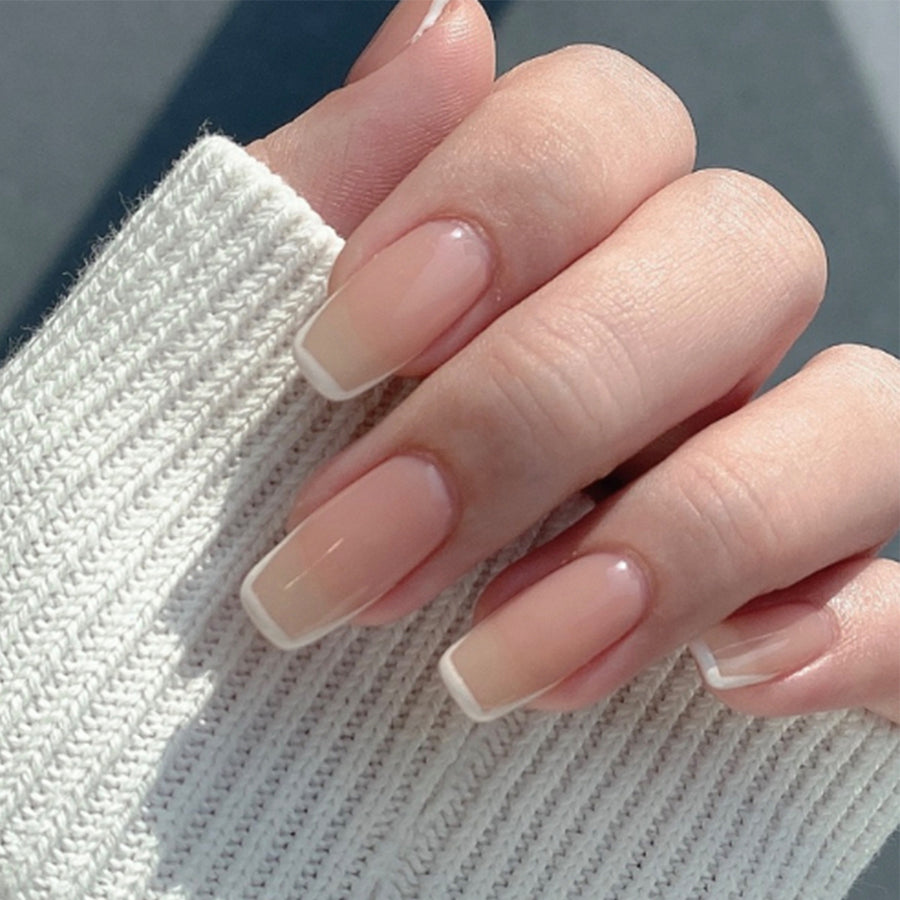 Unhas postiças francesas creme jade curtas balé macio para arte em unhas finalizadas remendo de unha removível ｜ 365 unhas