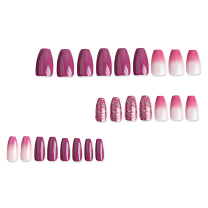 Wear nail purple nail piece wholesale pink gradual change purple glitter short nail piece nail piece nail art finished nail｜365nails