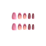 Pó para unhas postiças Glitter roxo Arte de unha francesa com lantejoulas Adesivo de unha vestível Peça de arte de unha Unha removível finalizada ｜365nails