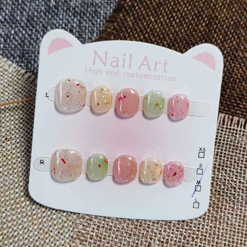 365nails: "crushed gold jelly" – short round handmade kids press-on nails
