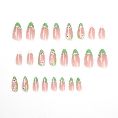 French green flower press on nails nails patch press on finished nails sticker removable nails piece nails piece｜365nails
