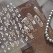 Ivory Butterfly & Flower Collection: "Ethereal Grace" – 3D Embossed Nail Sticker