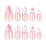 Wearable  Sweet girl French pink manicure Bow Pearl staggered almond  wholesale｜365nails