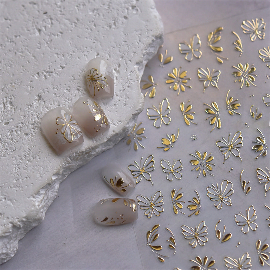 365nails: "Feuille d'or papillon et fleur dessin au trait" – Autocollants pour ongles