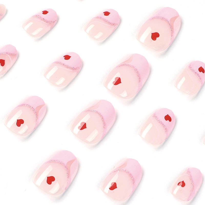 "Pink Swirls & Red Hearts" - Precision Crafted Press-On Nails