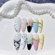 365nails-Jardim Caprichoso: "Camellia Bloom" – Unhas Postiças Artesanais Longas Amendoadas