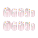Novas unhas postiças para primavera e verão, unhas curtas quadradas, peça de unha usável, pequena flor fresca, peça de unha usável, produto acabado, atacado｜365nails