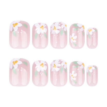 Spring and summer new nail art fake nails short square nail wearable nail piece small fresh flower wearable nail piece finished product wholesale｜365nails