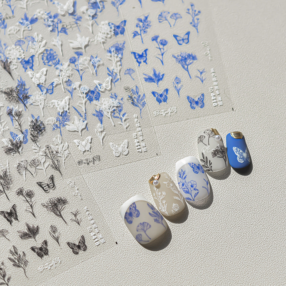 365nails: "Indigo Botanical Sketch" – nail art stickers