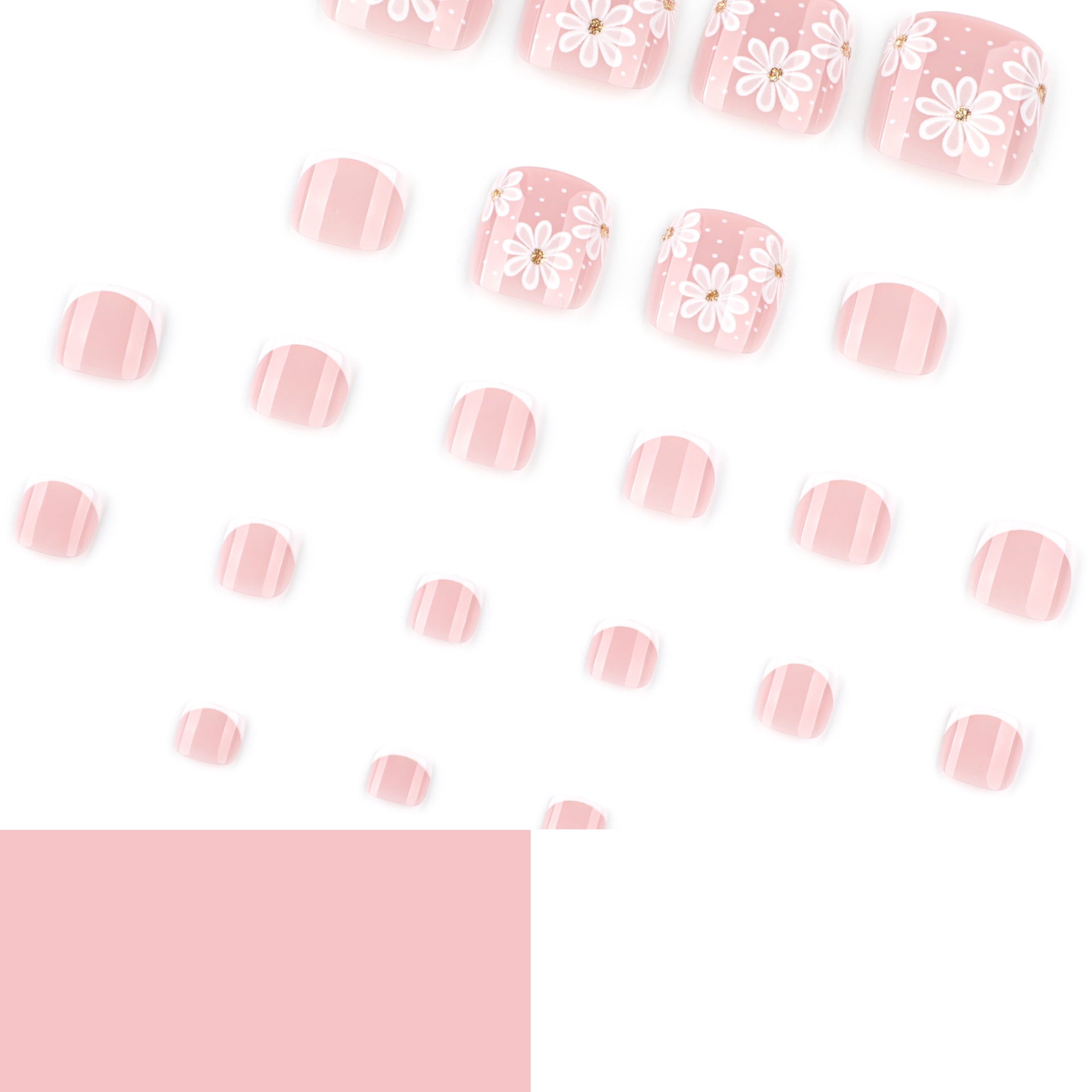 小清新ins風腳趾甲片｜簡約白花／熱賣法式款 批發｜365nails