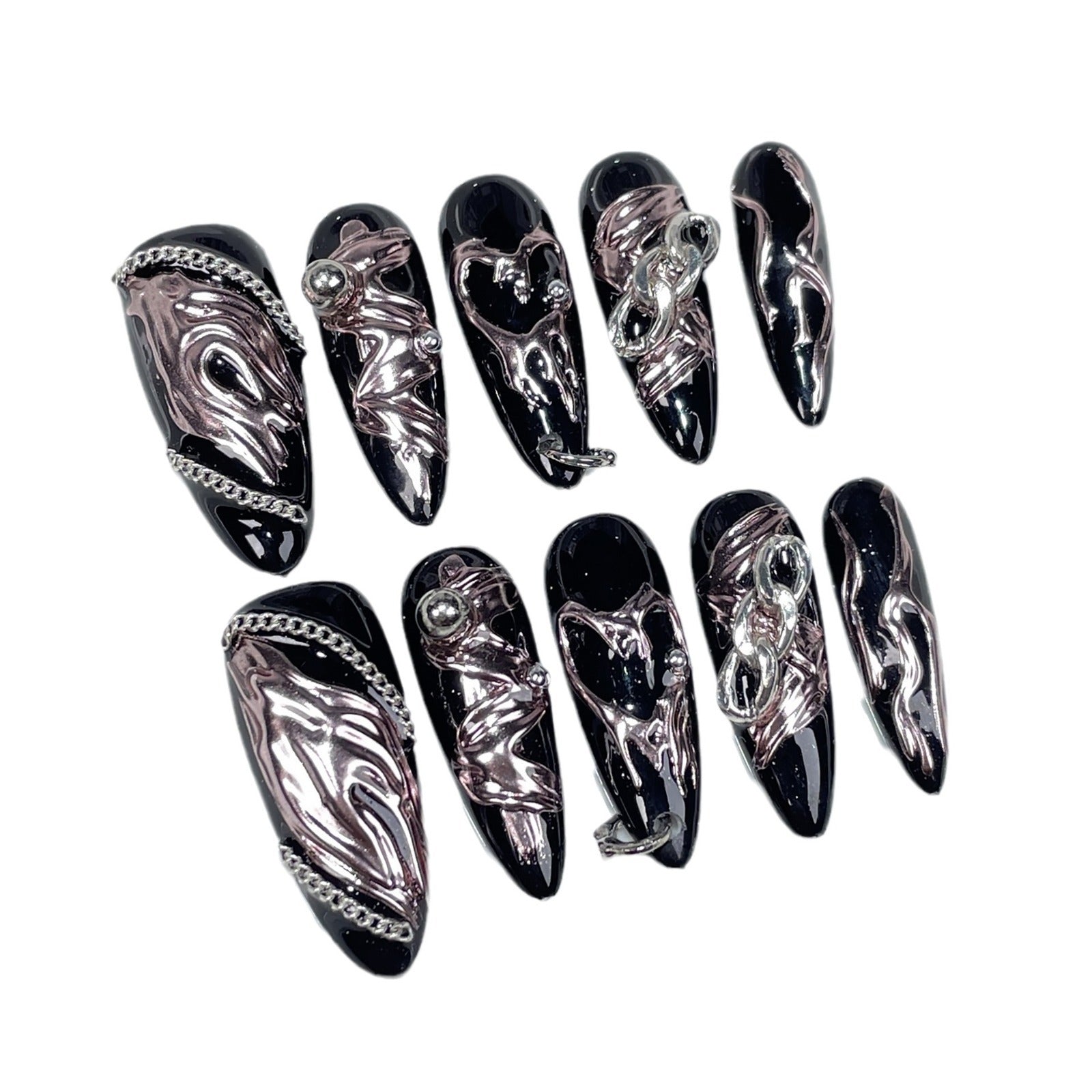 Edgy Melted Metal Nails with Sweet-Cool Vibes