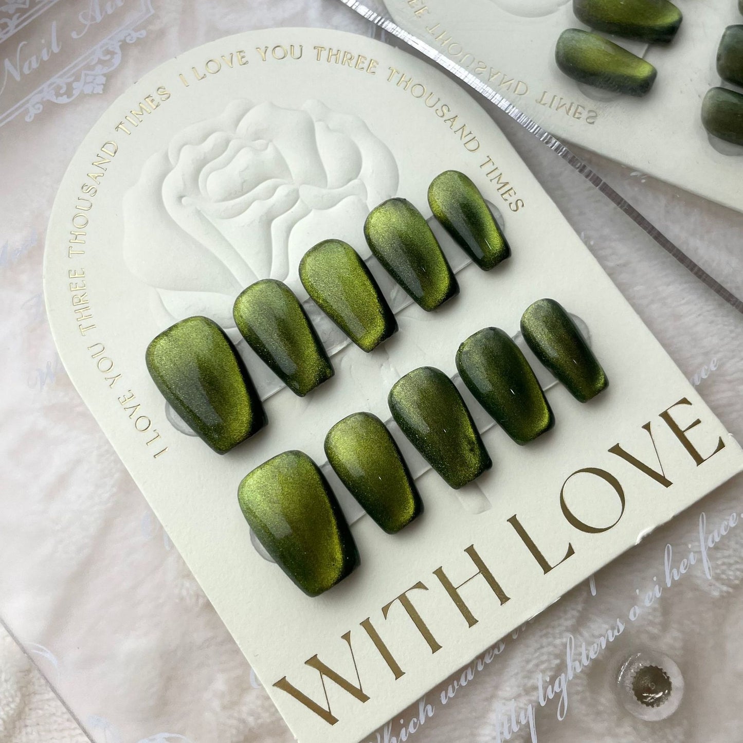 Short Artistic Floral Green Press On Nail Set