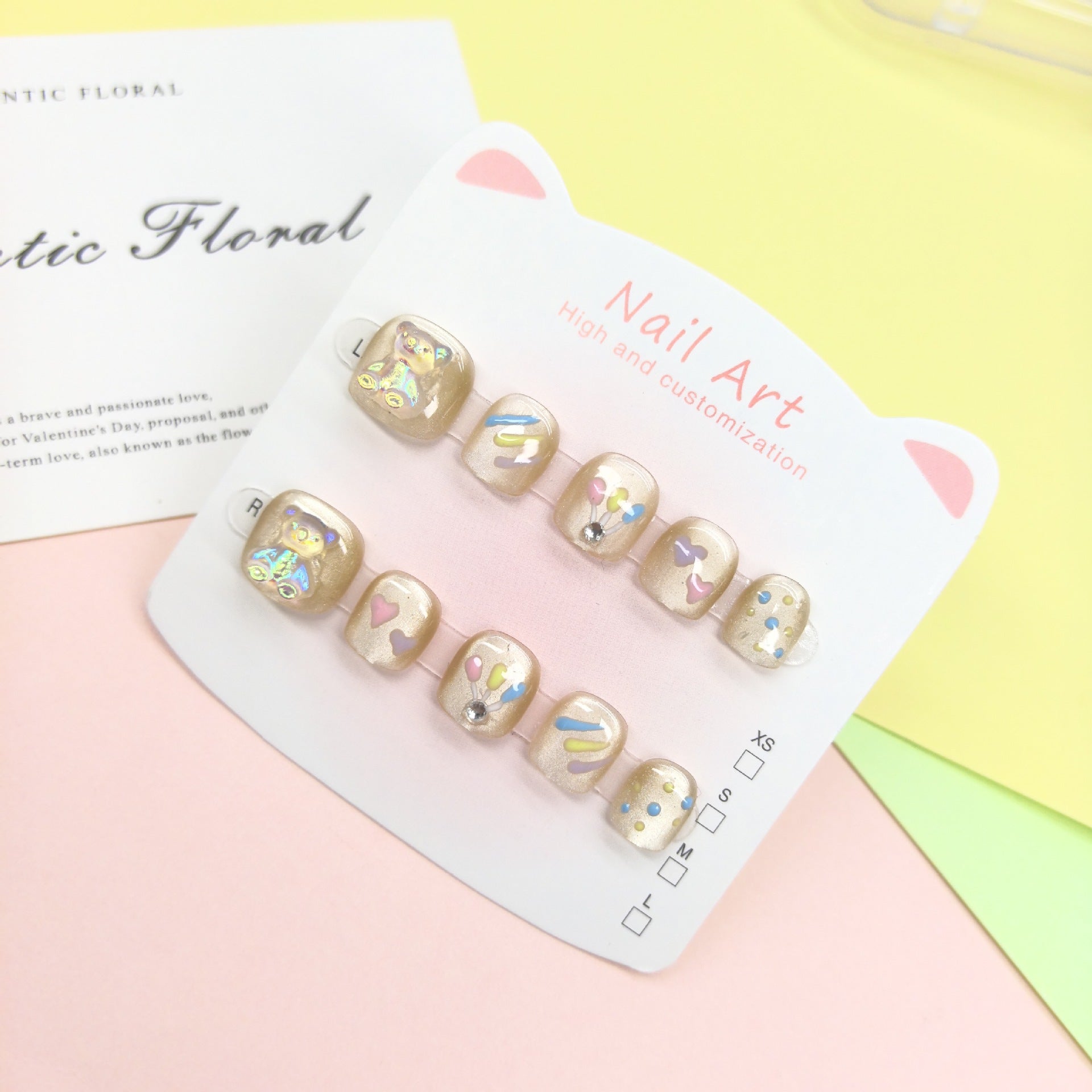 Cat’s Eye Shimmer Cute Kids Press On Nails Set