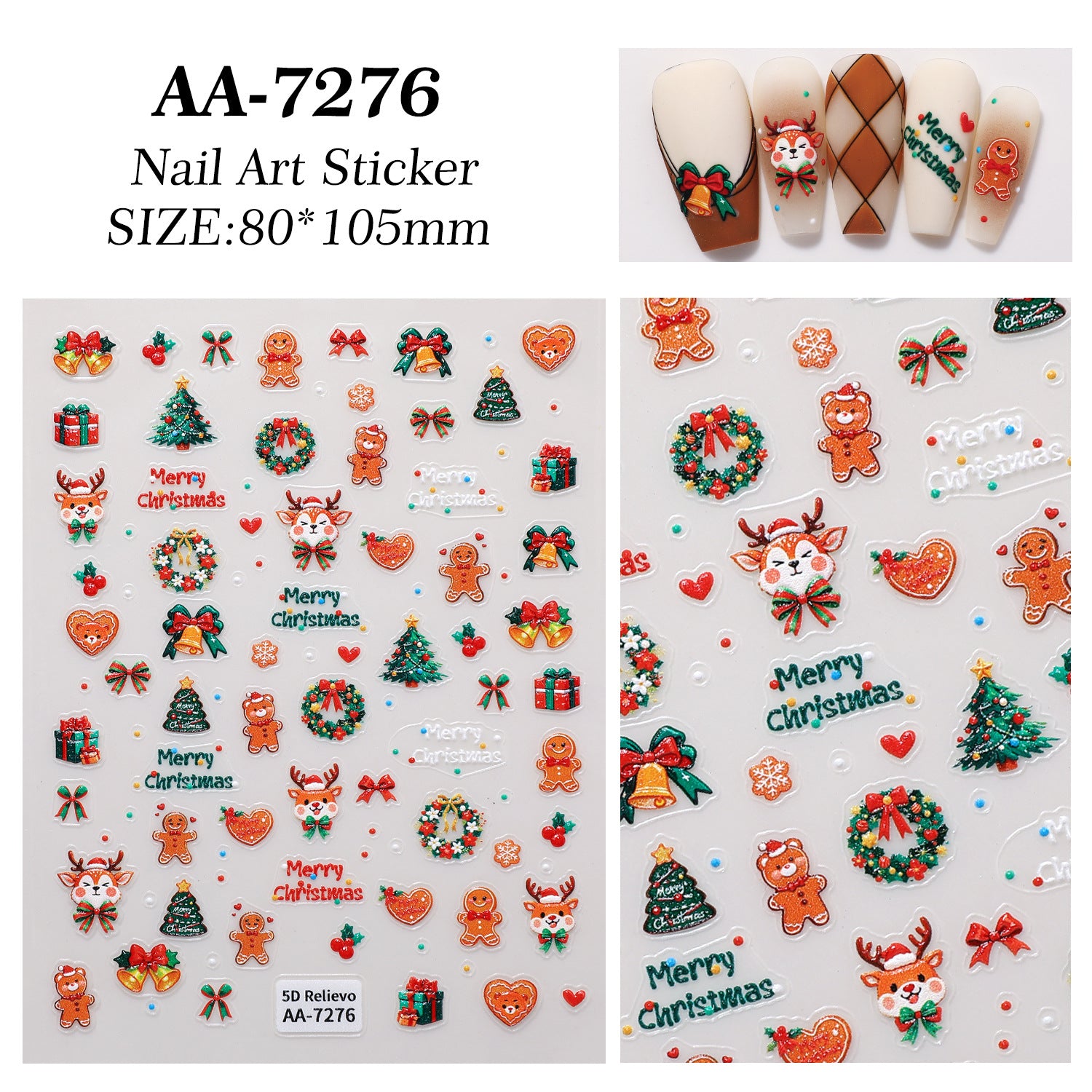 Original Christmas Nail Art Sticker 5D Embossed Three-dimensional Happy Christmas Elements DIY Nail Sticker Ornament AA