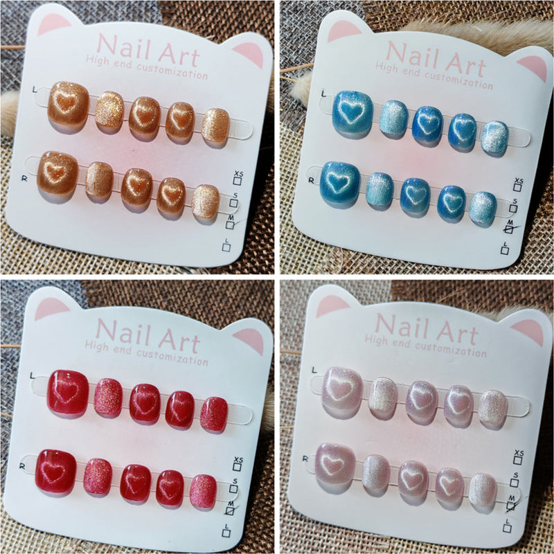 365nails: "magic heart cat-eye" (4 colors) – short round handmade kids press-on nails