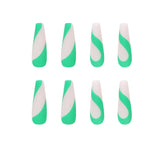 Uñas postizas francesas de bambú verde, para usar arte de uñas, uñas postizas terminadas, parche de arte de uñas, pieza de uña, pieza de uña removible｜365nails