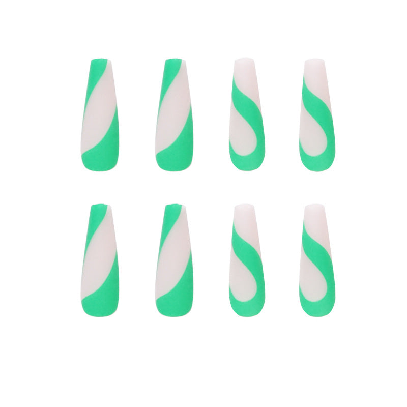 Uñas postizas francesas de bambú verde, para usar arte de uñas, uñas postizas terminadas, parche de arte de uñas, pieza de uña, pieza de uña removible｜365nails