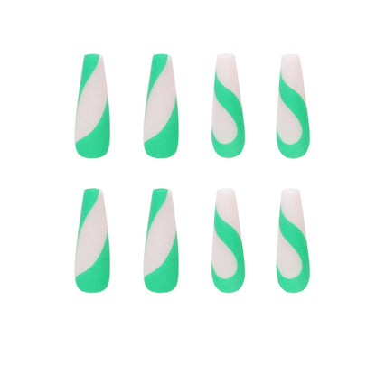 Bamboo green French False nails Wear nail art Finished fake nail nail art patch nail piece Removable nail piece｜365nails