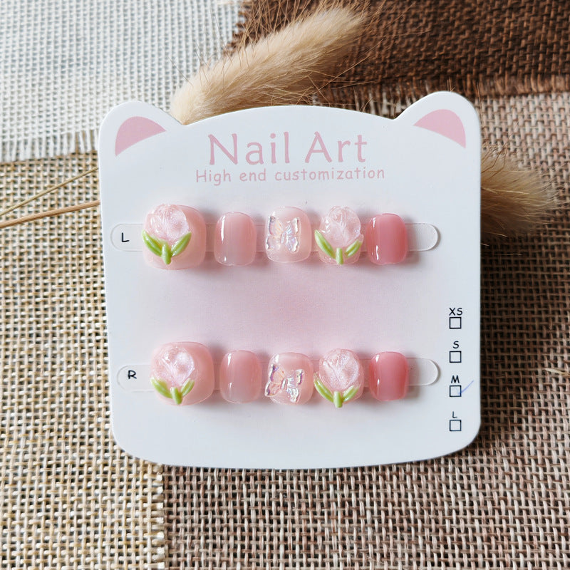 365nails: "粉色甜心系列" – 短款圓形手工製兒童穿戴甲 (4 styles)