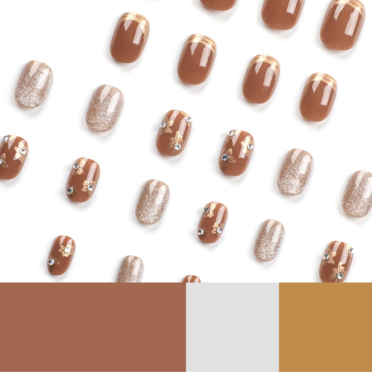Maillard wind press-on nails caramel color autumn manicure short mini nail piece false nail wholesale｜365nails