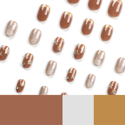 Maillard wind press-on nails caramel color autumn manicure short mini nail piece false nail wholesale｜365nails