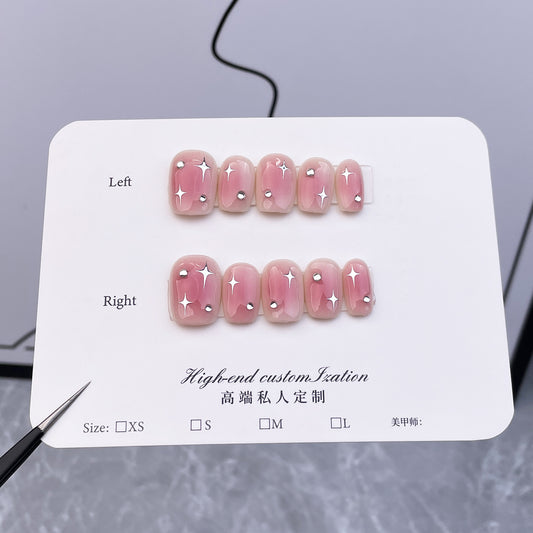 Pure Handmade Press-on Nails spray gun blush smudge star short nail patch high-end wearable nail piece finished product｜365nails