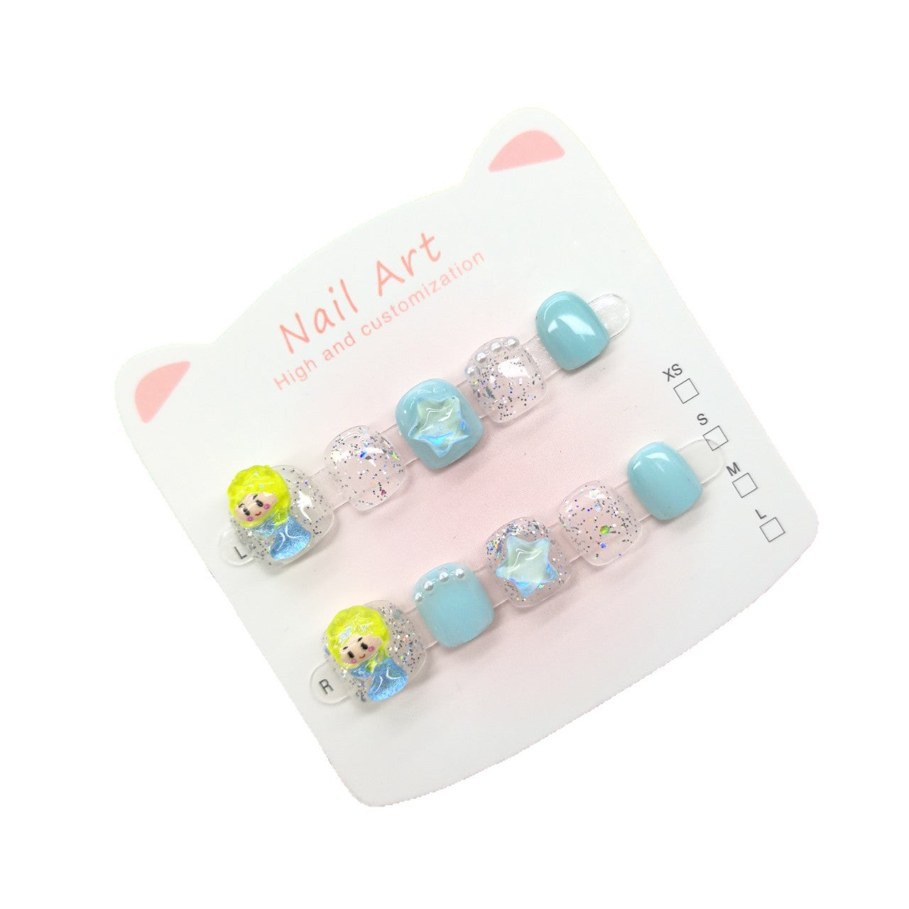 Princess Elsa Blue Cute Kids Press On Nails Set