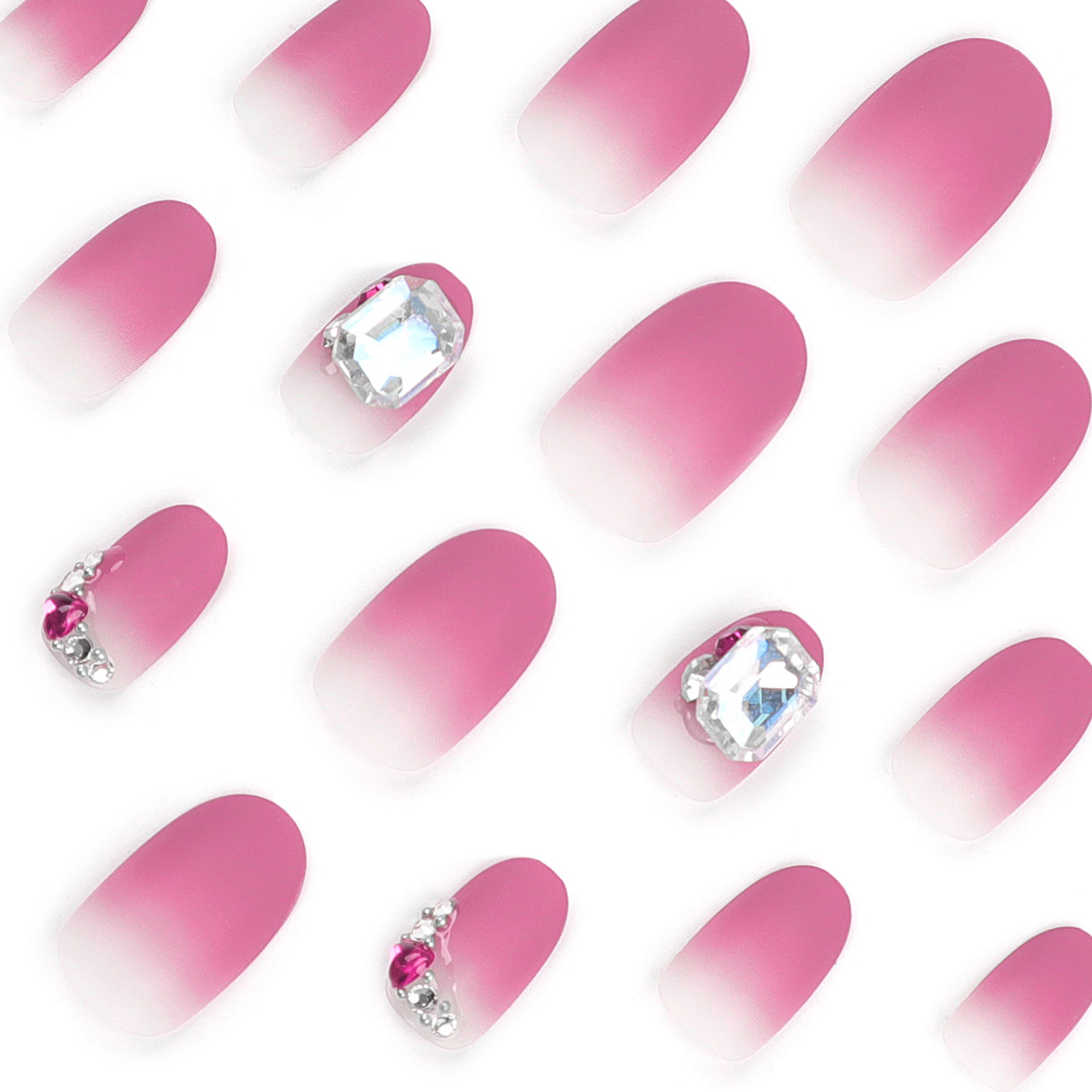 365nails: "Blush Ombre Crystal Oval" – Rhinestone Accent Press-on Nails