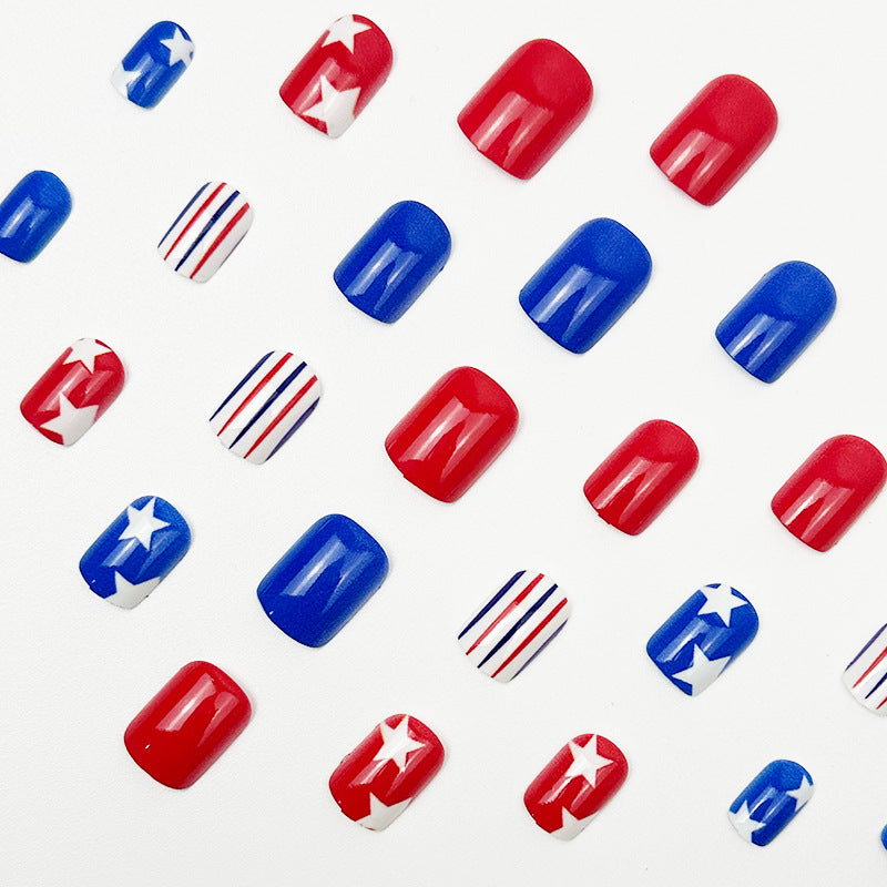 365nails: "American Spirit" – Solid Color Block & Flag Heart Printed Square Nails