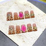 Brown Leopard Floral Duckbill Press On Nails