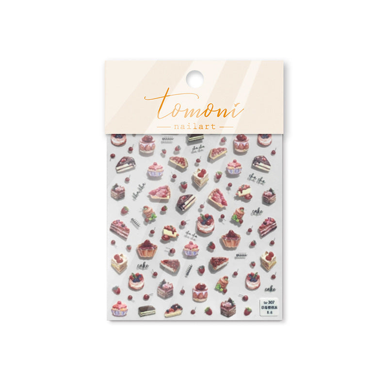 Strawberry Dessert Collection: "Strawberry & Cherry Cake" – 3D Embossed Nail Sticker