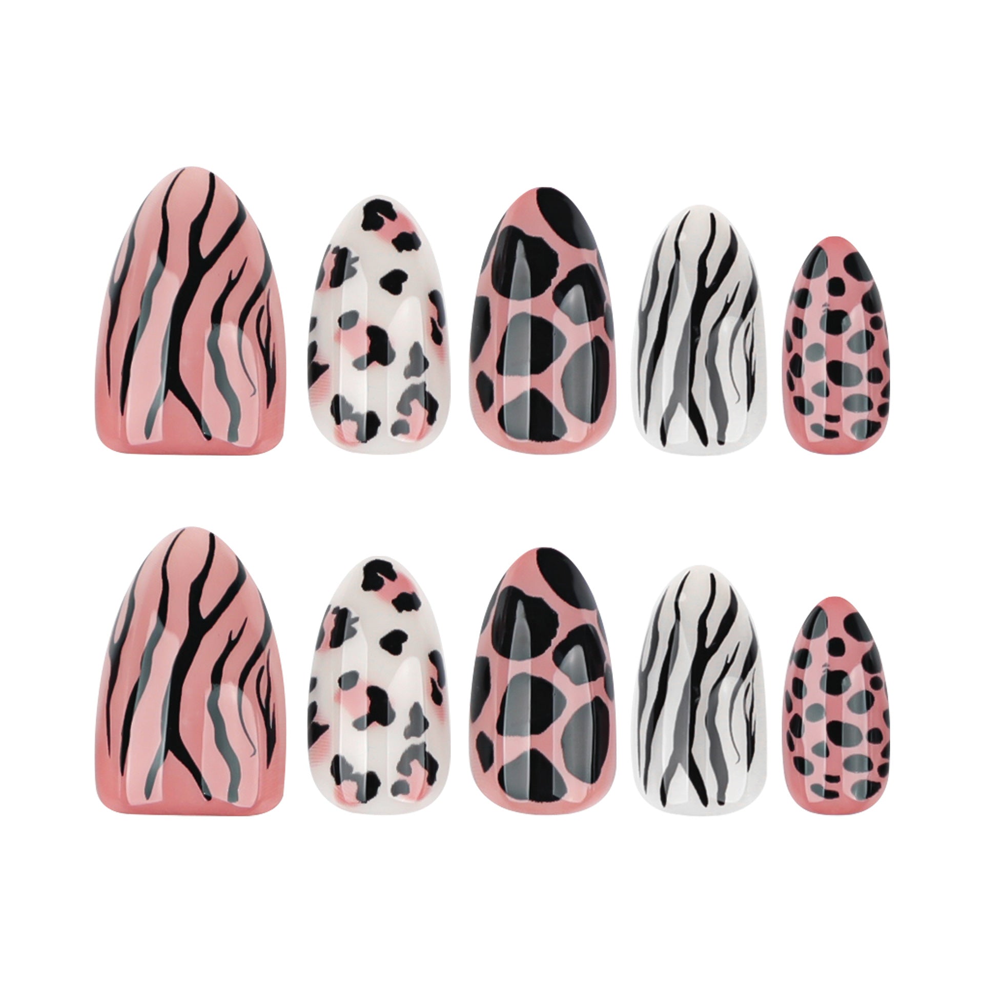 Ongles press-on courts forme amande, motif léopard automne-hiver