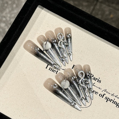 Silver Heavy Industry Xinghui extra long Wear Nail Art Finished Product Removable and Repeated | 365nails