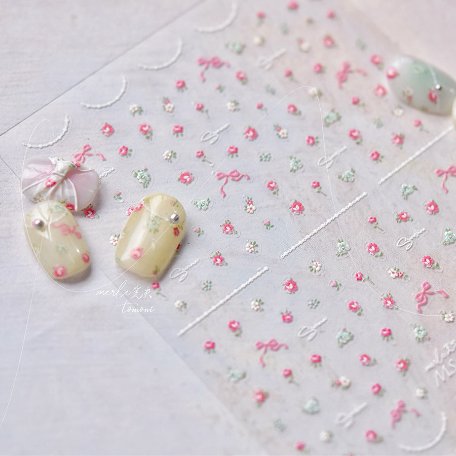 Mini Rose Bow Collection: "Blush Petal" – 3D Embossed Nail Sticker
